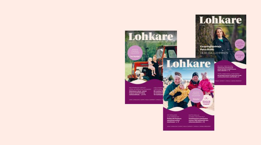 Lohjan seurakuntalehti Lohkareen kansikuva beigellä taustalla.