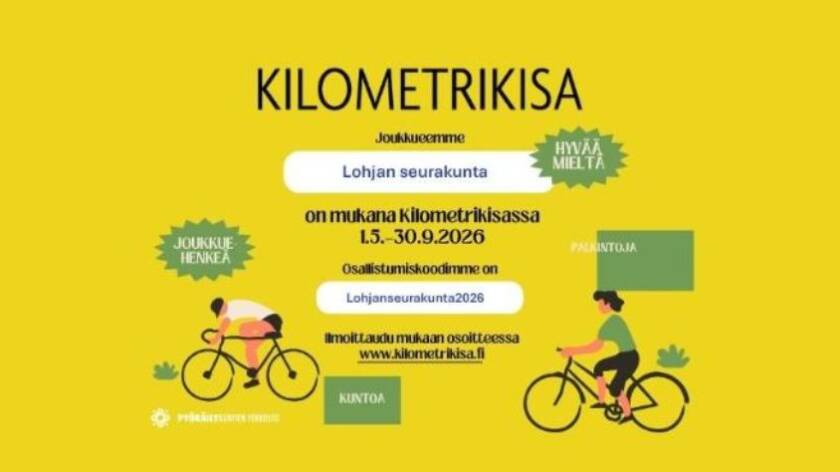 Pyöräilykilpailun keltataustainen kuva, jossa polkupyöriä ja vihreitä laatikoita.