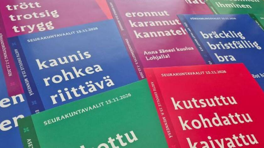 Värikäs seurakuntavaalien mainos.