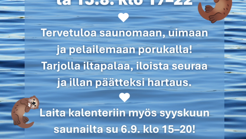 Saarikossa saunotaan myös su 6.9.