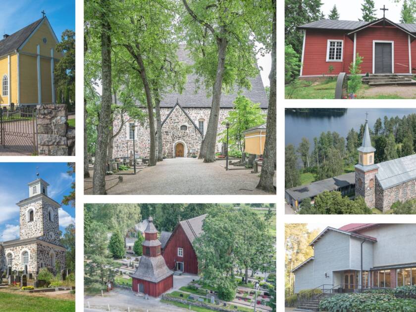 Kaikki seitsemän Lohjan kirkkoa.