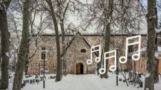 Pyhän Laurin kirkko ja nuottigrafiikka.