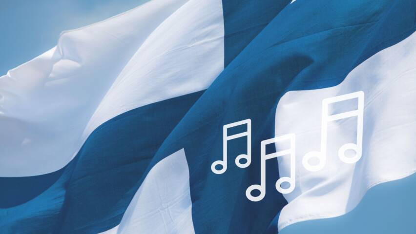 suomen lippu ja nuotteja.
