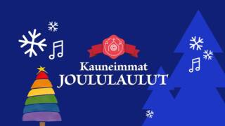 Kauneimmat joululaulut -logo ja sateenkaarijoulukuusi.