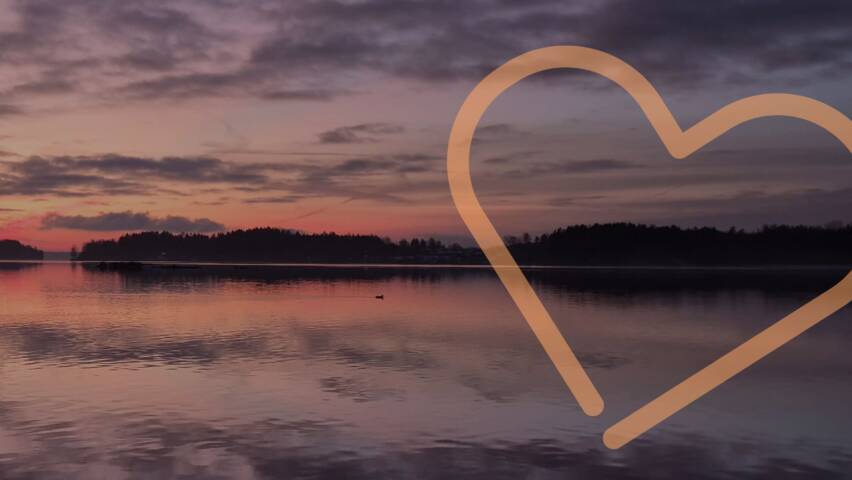 järvimaisema ja sydän-grafiikka.