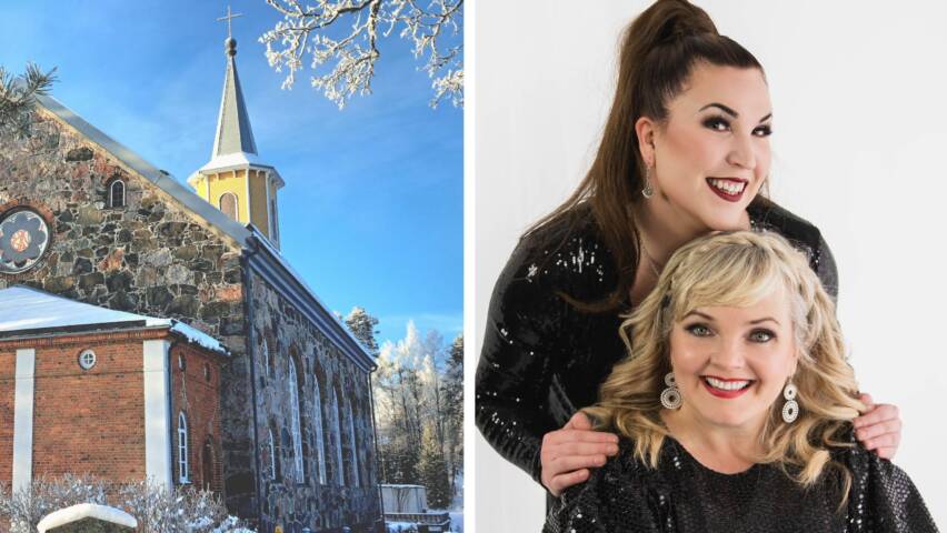 Kuva 1: Karjalohjan kirkko. Kuva 2: Netta Skog ja Nina Tapio.